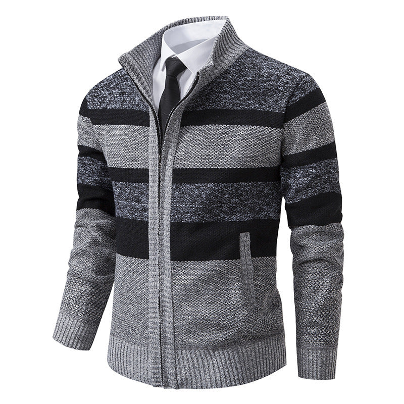 Herren Strickjacke Modern Gestreift Hochkragen