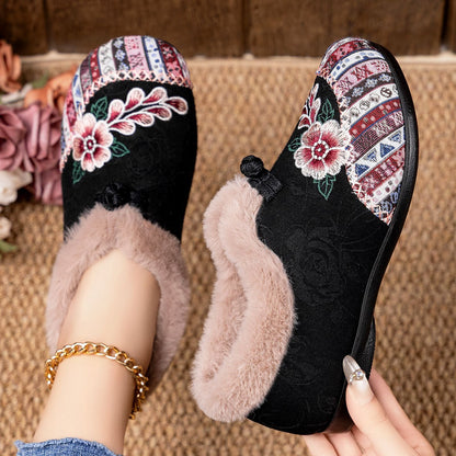 Damen Hausschuhe Flauschig Warm Stickerei