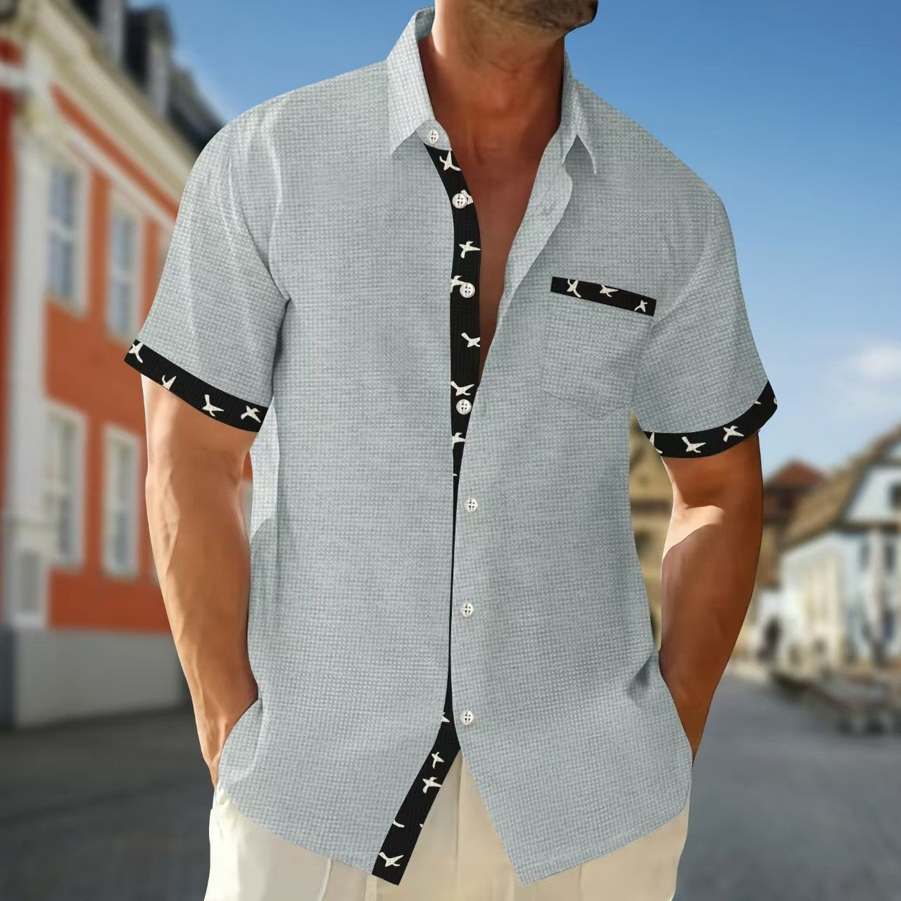 Herren Hemd Kurzarm Modisch Mit Kontrastdetails - BerlinGlamour