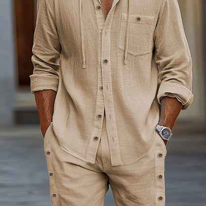 Herren Leinenhemd Relaxed mit Kapuze und Shorts Sommer
