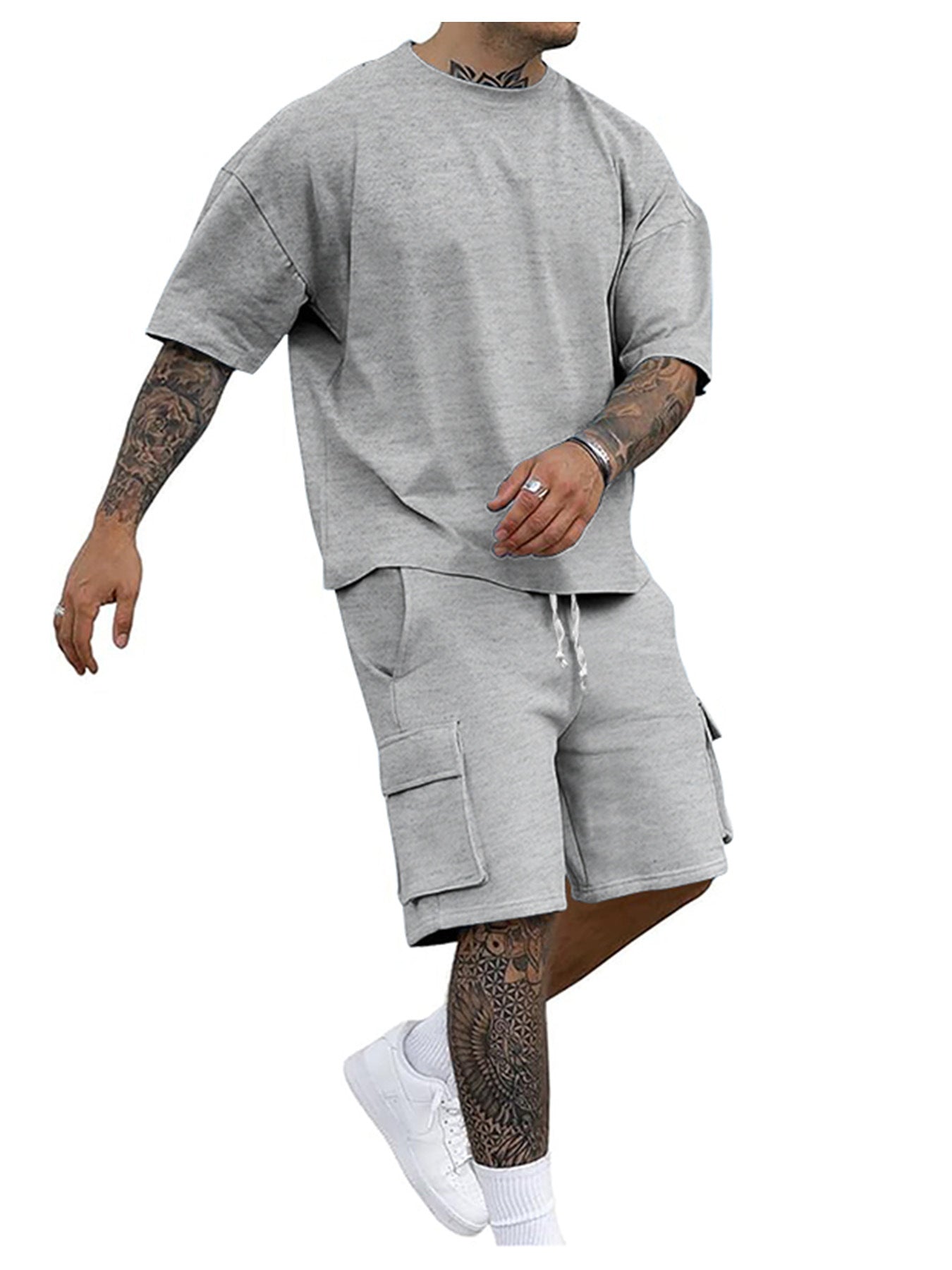 Herren Kurzarm-Set Cargo-Shorts Oversize Style