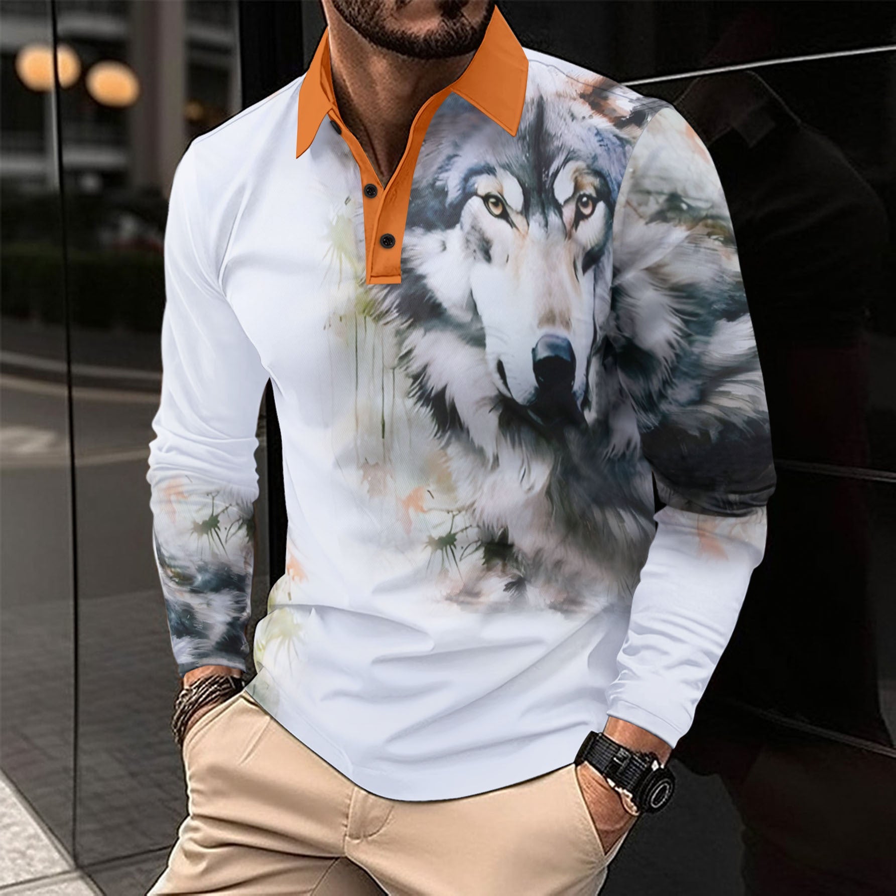 Herren Hemd Langarm Wolf Motiv Modern Berlin Style - BerlinGlamour