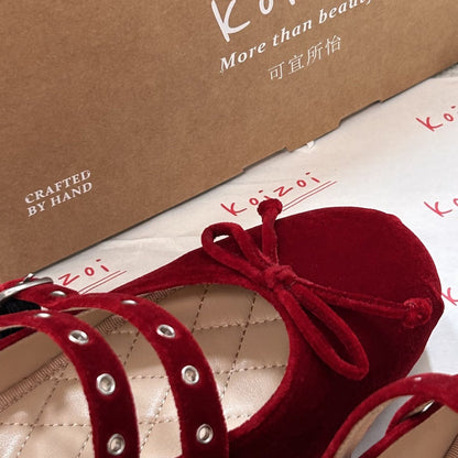 Damen Ballerinas Schnürbänder mit Schleife Elegant