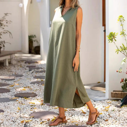 Damen Sommerkleid Lang Klassisch mit Schlitzen - BerlinGlamour