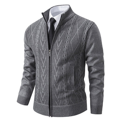 Herren Strickjacke Modern Zopf Muster Elegante Zipper