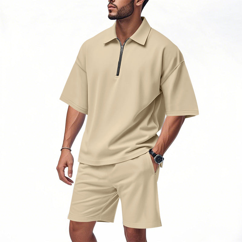 Herren Kurzarm-Set Bequem Modern Reißverschluss Shorts