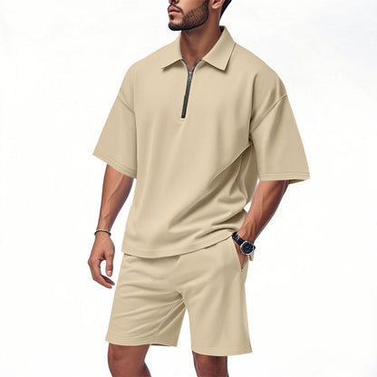 Herren Kurzarm-Set Bequem Modern Reißverschluss Shorts