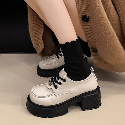 Damen Plateau Schuhe Chunky Schnürstiefel Robust