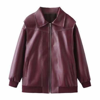 Lederjacke Damen Modern mit Reißverschluss und Taschen