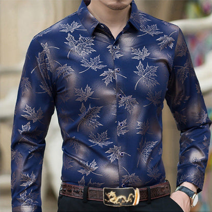Herren Langarmhemd Modern Blattmuster Elegant Berlin