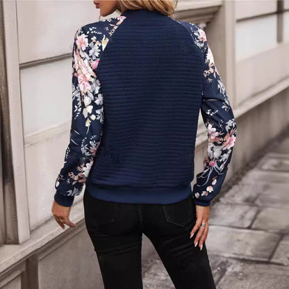 Gepolsterte Jacke Blumenmuster Reißverschluss Damen