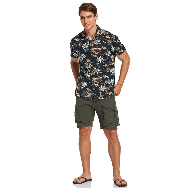 Herren Hemd Kurzarm Blumenmuster Modern