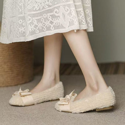 Damen Pantoletten Flauschig Schleifen Design Warm