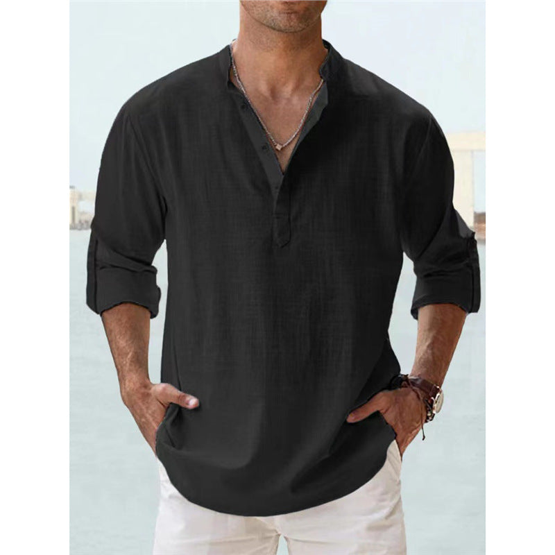 Herren Henley-Shirt Langarm Baumwolle Lässig Knopfverschluss