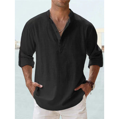 Herren Henley-Shirt Langarm Baumwolle Lässig Knopfverschluss