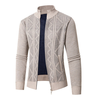 Herren Strickjacke Strukturiert Zopfmuster Hochkragen Modern