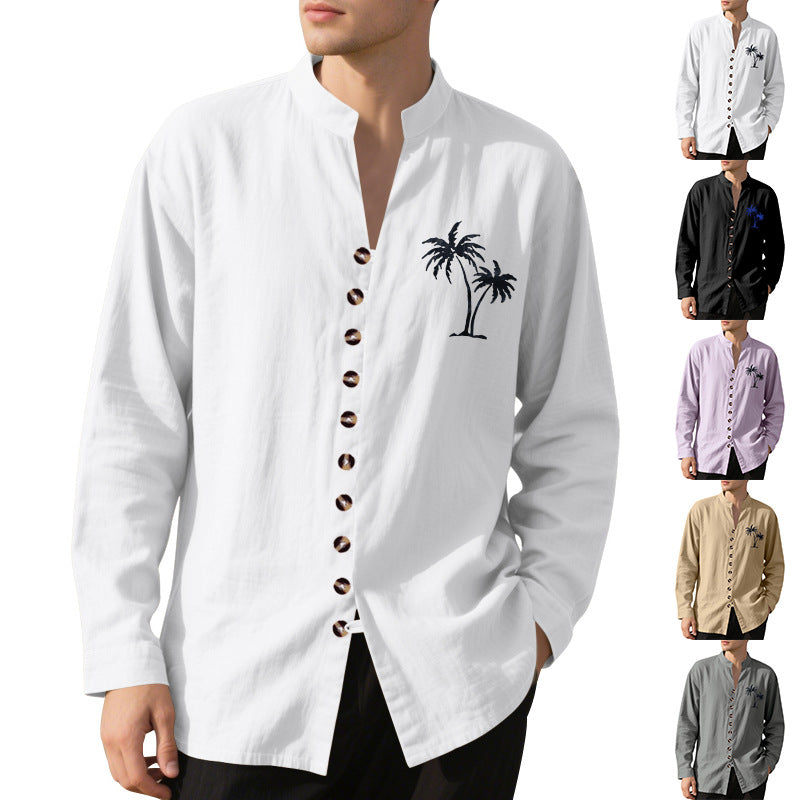 Herren Hemd Langarm Stehkragen Tropical Modern - BerlinGlamour