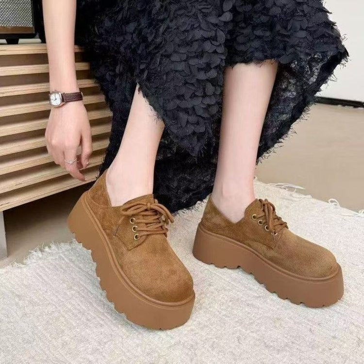 Damen Plateau-Schnürschuhe Bequem Wildleder Schuhe Höhe