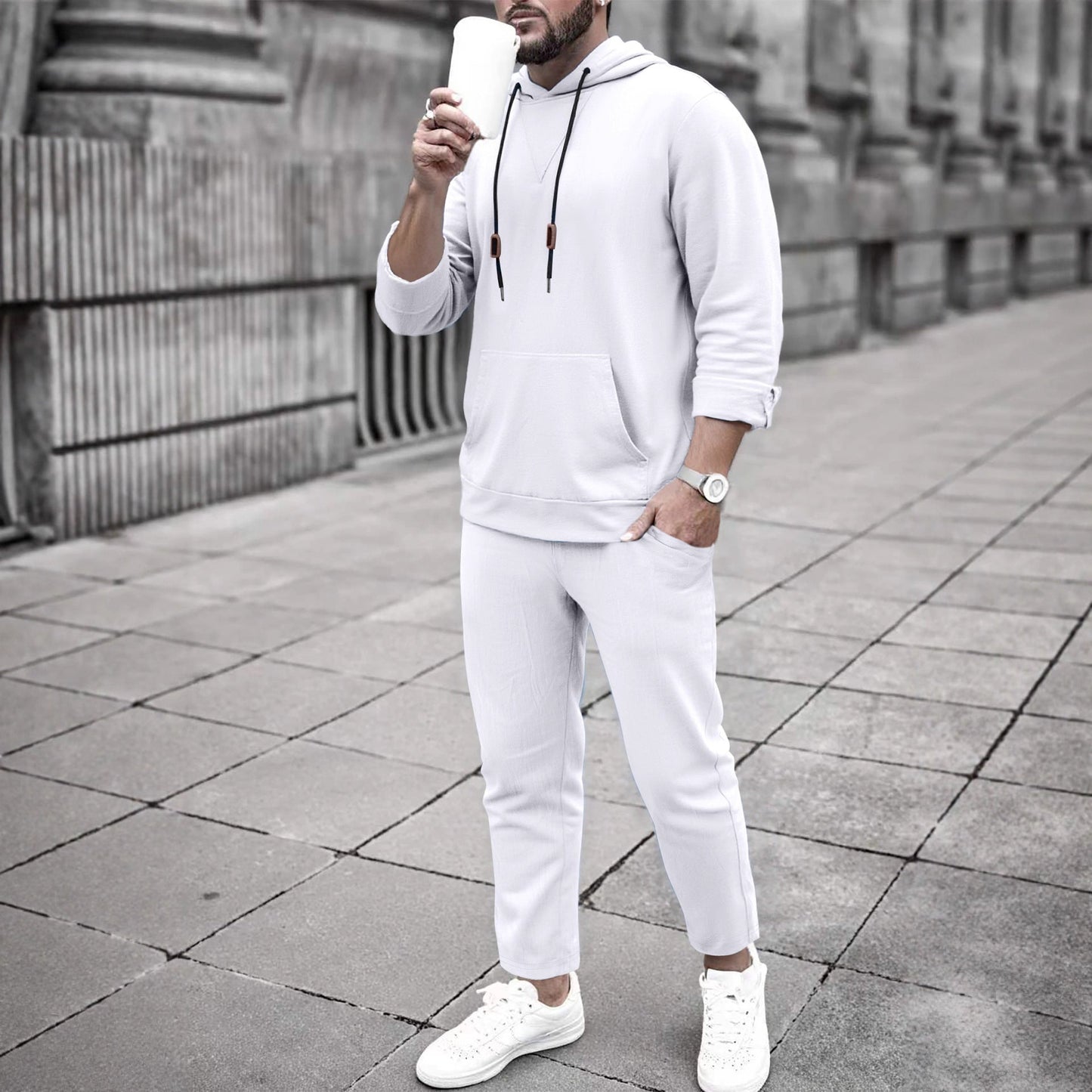 Herren Sport Set Hoodie Jogginghose Casual Grau