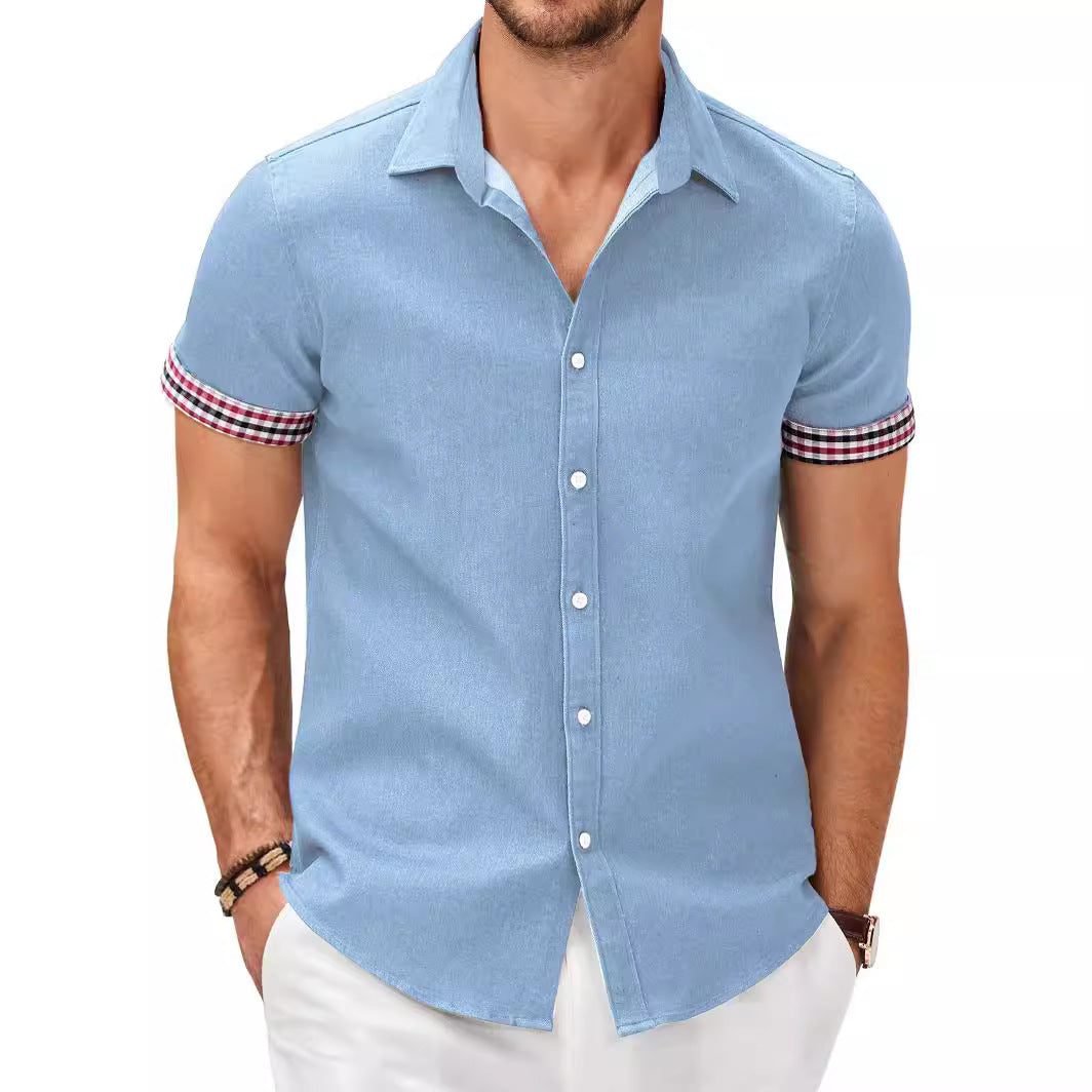 Herren Kurzarmhemd mit modernem Denim-Look und stylischem Karo-Muster BerlinGlamour, der das Leben erleichtert.