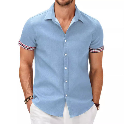 Herren Kurzarmhemd mit modernem Denim-Look und stylischem Karo-Muster BerlinGlamour, der das Leben erleichtert.