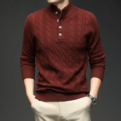 Herren Strickpullover Stehkragen Knopfleiste Elegent Modern