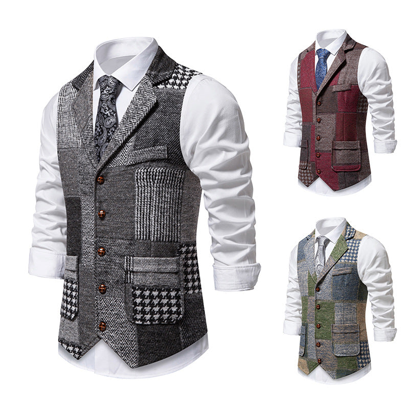 Herren Weste Elegant Patchwork Leder Optik