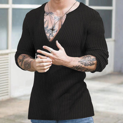 Herren Strickpullover V-Ausschnitt Modisch Rippstruktur