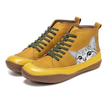 Damen Sneaker High-Top Katzen Motiv Trendy Schuhe