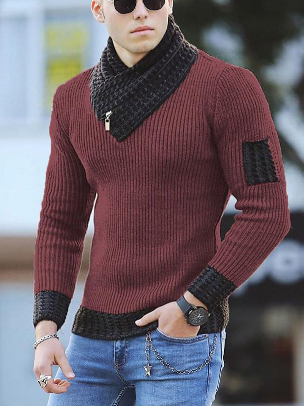 Herren Strickpullover Modern Reißverschluss Kragen