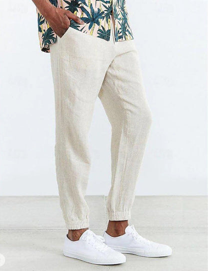 Herren Leicht Leinenhose Sommer Bequem Elastisch