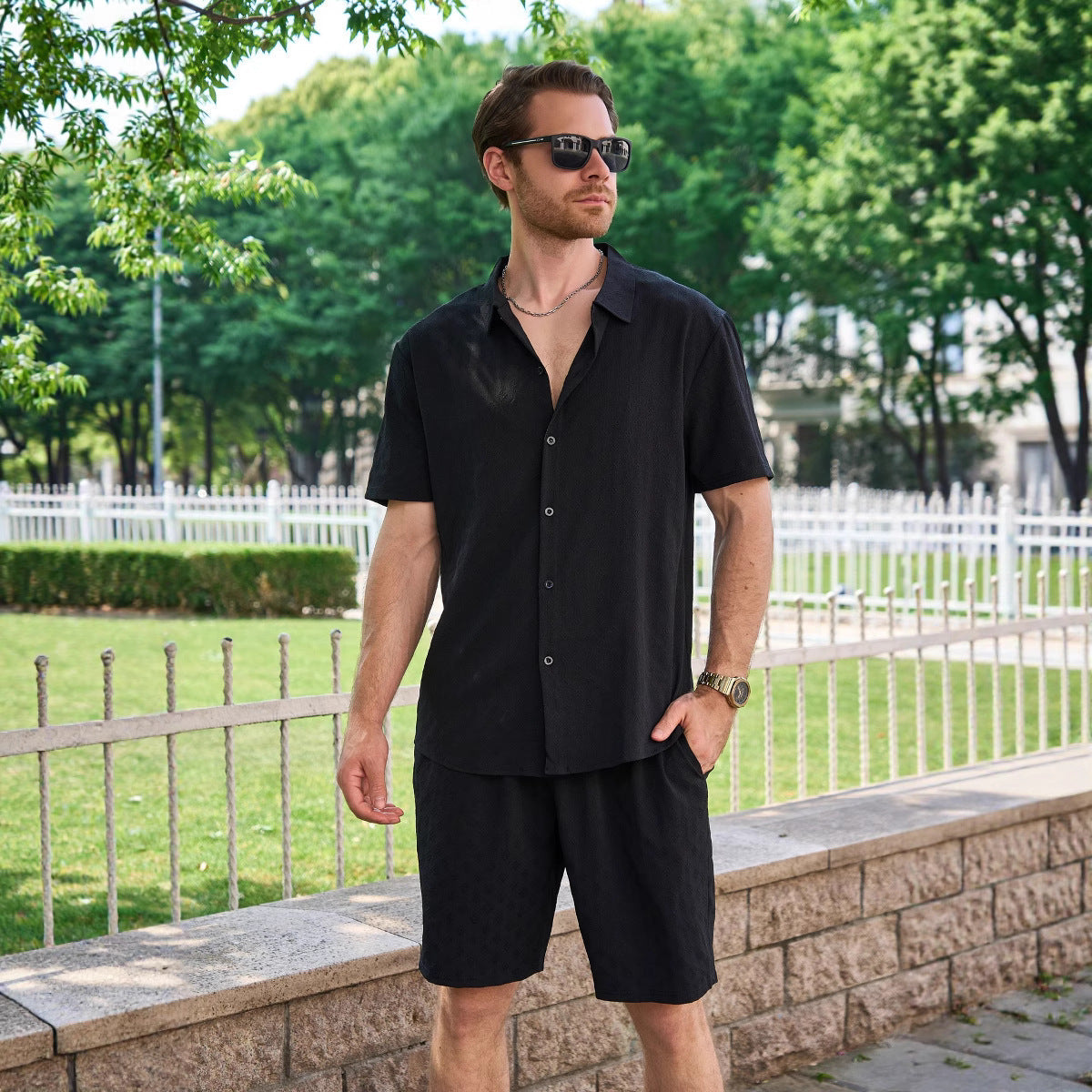 Leichte Sommer-Shorts Herren Kurzarm Hemd Set Sommermode