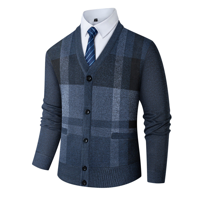 Herren Strickjacke V-Ausschnitt Klassisch Karomuster Modern