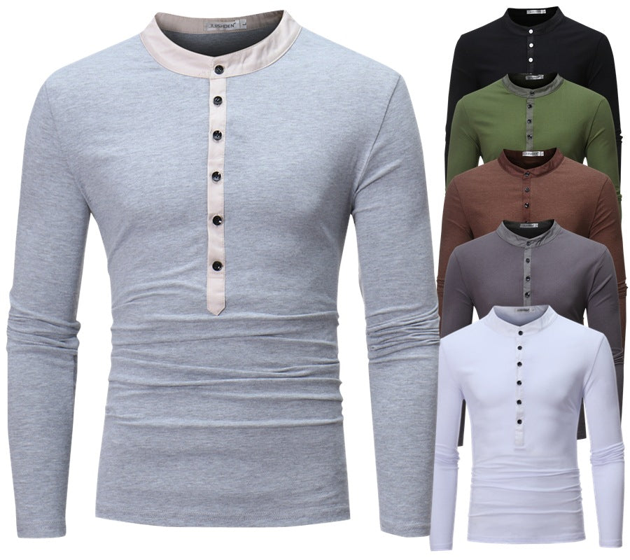 Herren Hemd Langarm Stehkragen Modern Knopfdesign