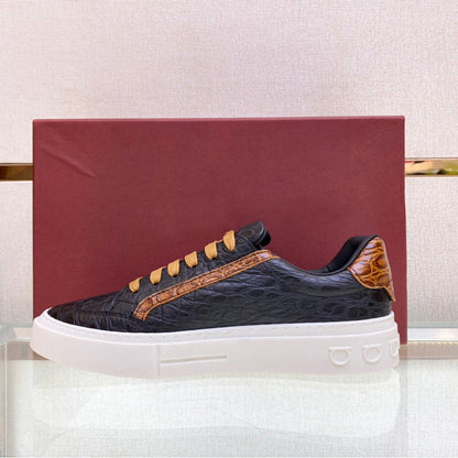 Damen Sneaker Elegante Krokodil Design Schwarz Modisch