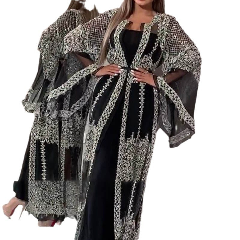 Elegantes Abendkleid Damen Spitze Pailletten Glitzernd