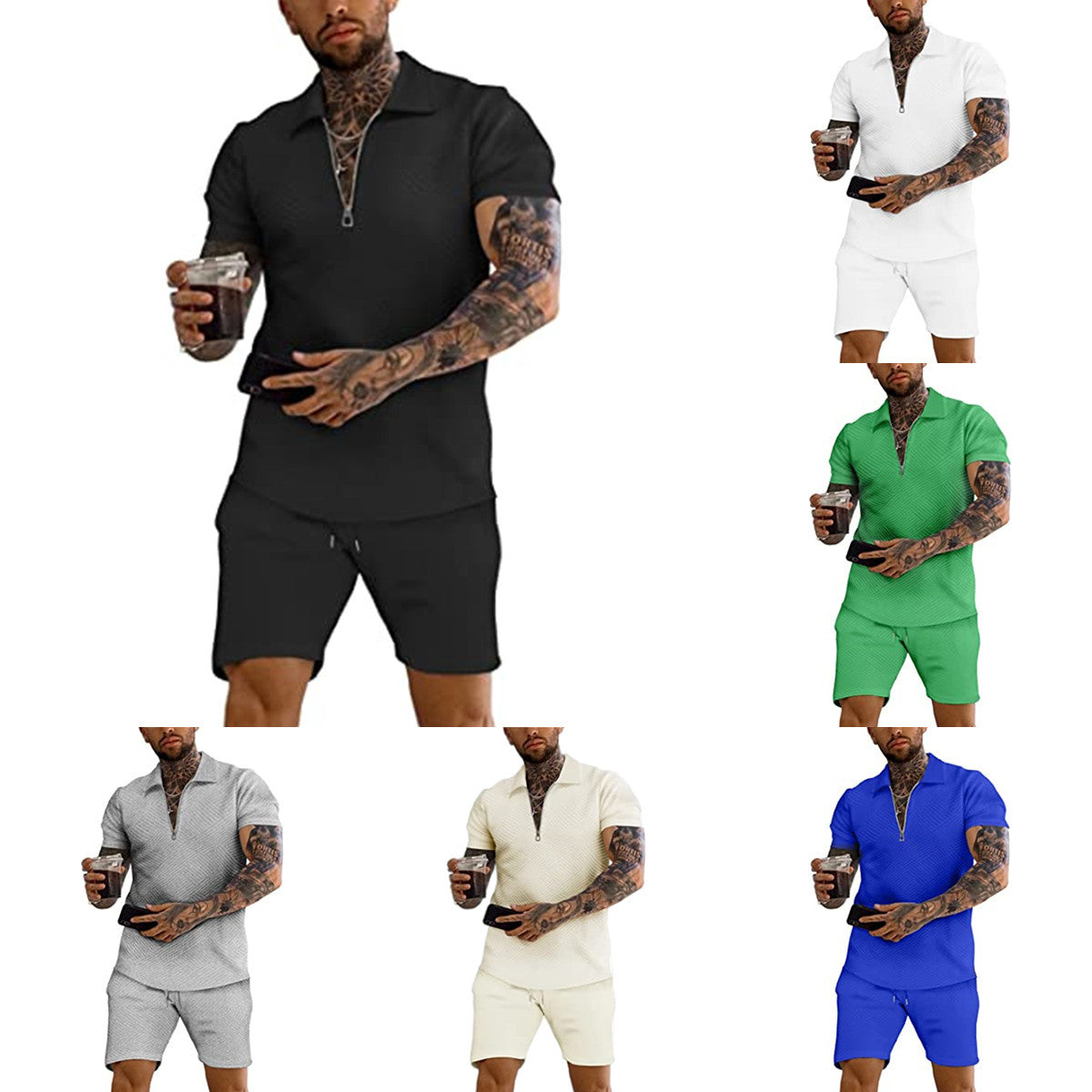 Herren Freizeit-Set Kurzarm Modern Strukturiert - BerlinGlamour