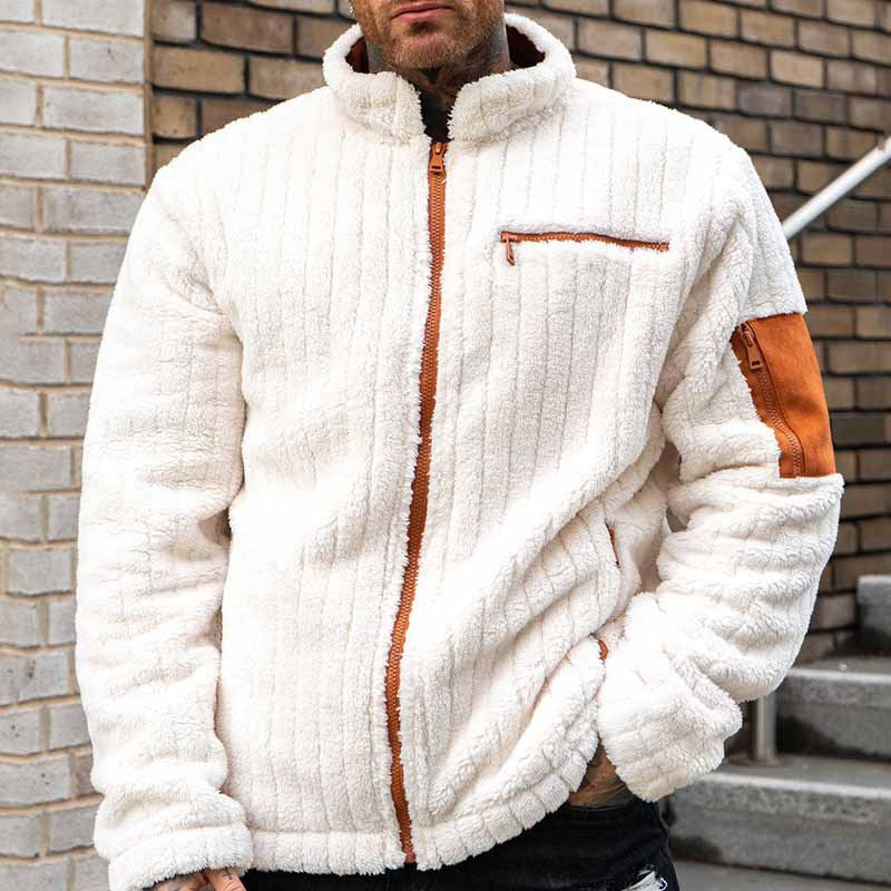 Herren Fleecejacke Kuschelig Warm mit Kontraststreifen