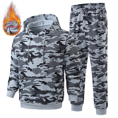 Herren Camouflage Trainingsanzug Fleece Gefüttert Sportlich