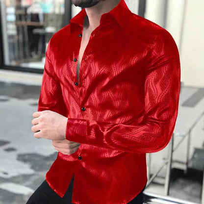 Herren Slim Fit Hemd Wellenmuster Elegant Modern
