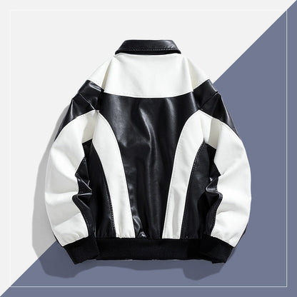 Herren Lederjacke Sportlich Mit Farbakzenten Schwarz