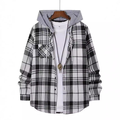 Herren Flanellhemd Karo Kapuze Modern
