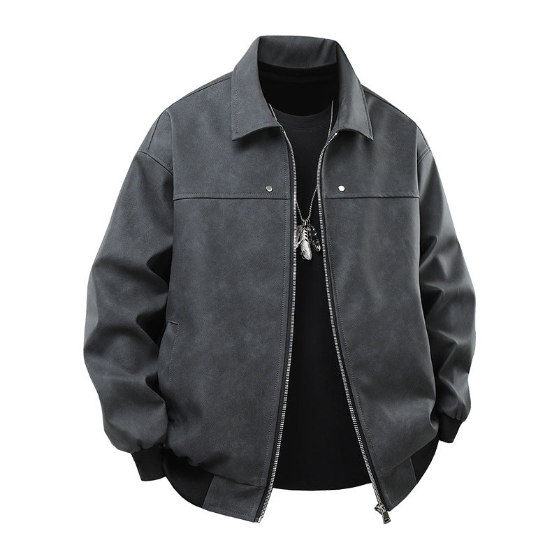 Herren Kunstlederjacke Lässig Reißverschluss Taschen Modern