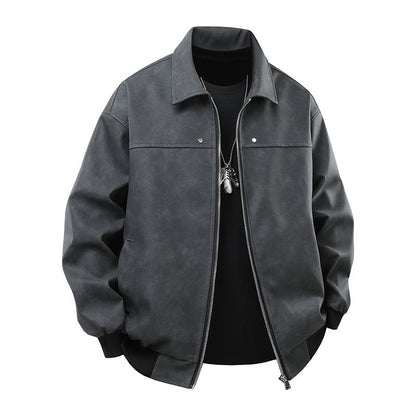 Herren Kunstlederjacke Lässig Reißverschluss Taschen Modern