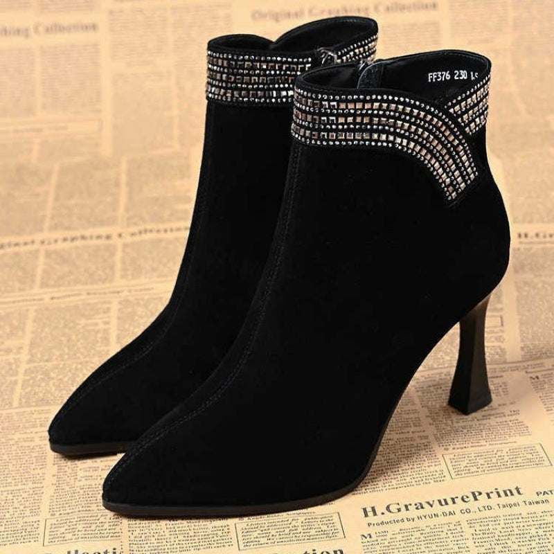 Damen Stiefel Elegante Ankle Boots mit Glitzer Dekor