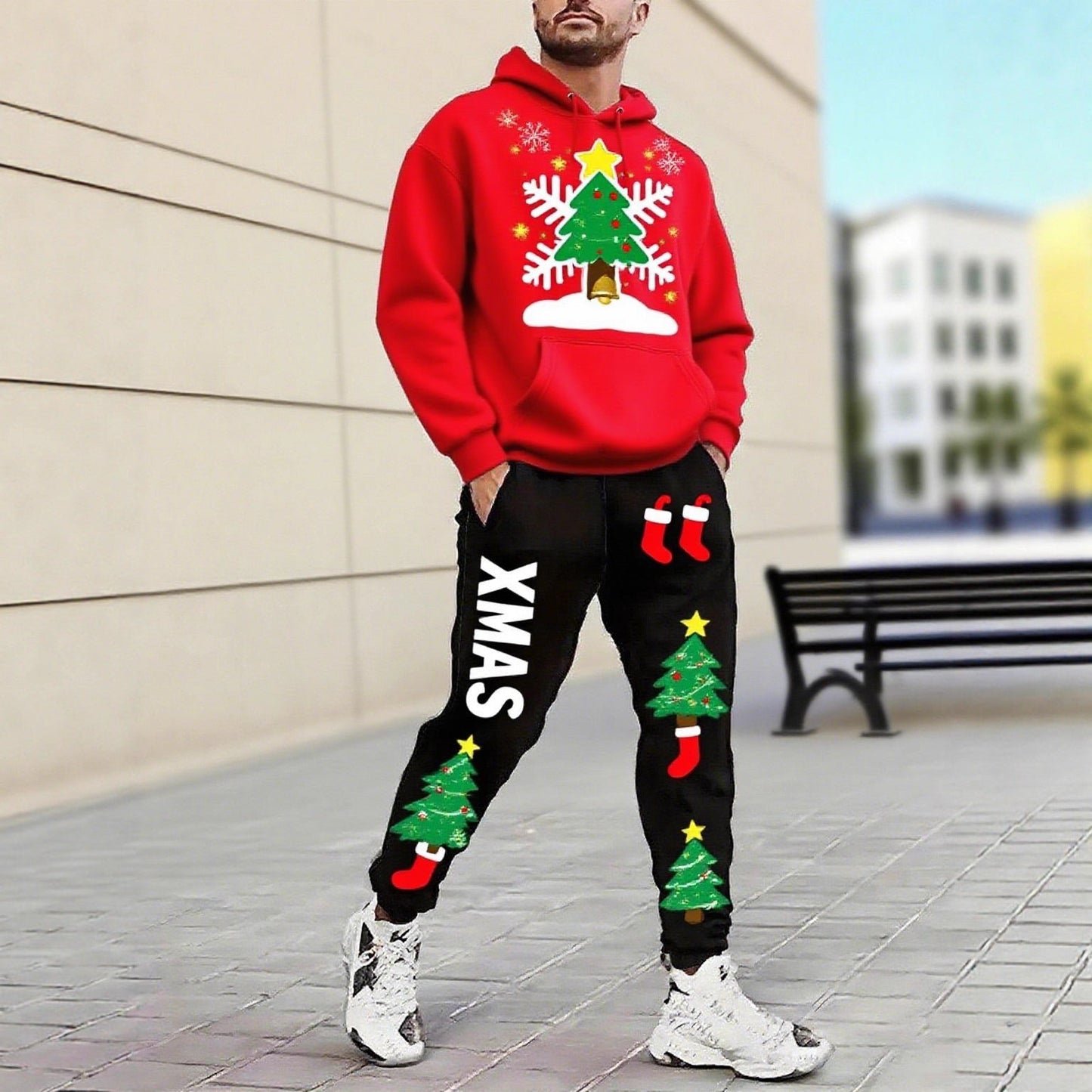 Weihnachts Pullover Set Herren Kapuzenpullover Jogginghose