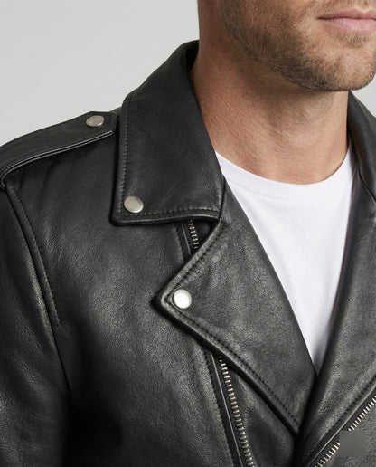 Herren Lederjacke Bikerjacke Asymmetrisch Schwarz