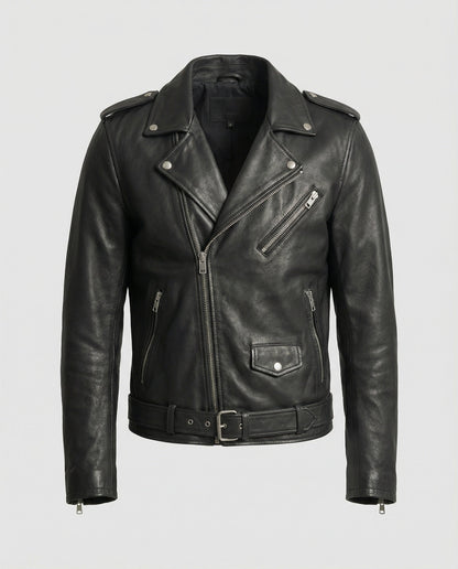 Herren Lederjacke Bikerjacke Asymmetrisch Schwarz