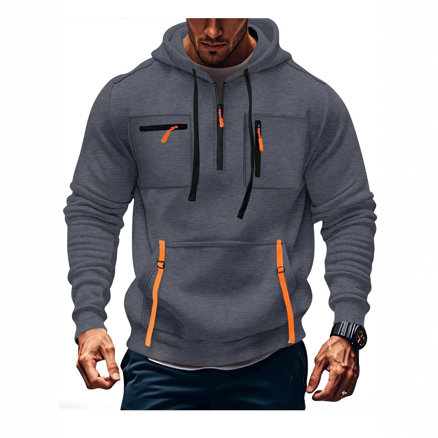 Herren Kapuzenpullover Modern mit Reißverschlusstaschen