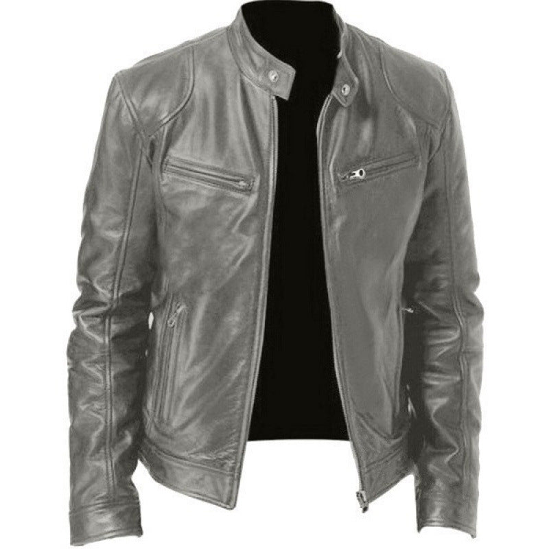 Herren Lederjacke Biker Stil Echtes Leder Schwarz